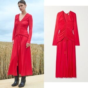 FARM Rio Red V Neckline Long Sleeve Dress
